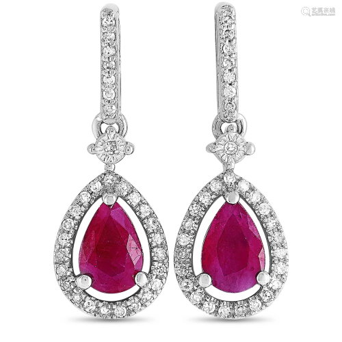 LB Exclusive 14K White Gold Diamond and Ruby Pear Stud