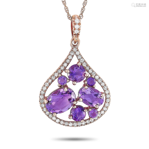 LB Exclusive 14K Rose Gold 0.15 ct Diamond and Amethyst