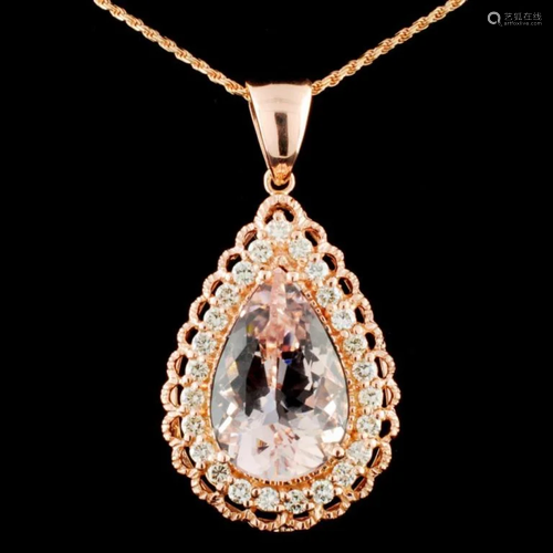 14K Gold 11.40ct Morganite & 1.16ctw Diamond Penda