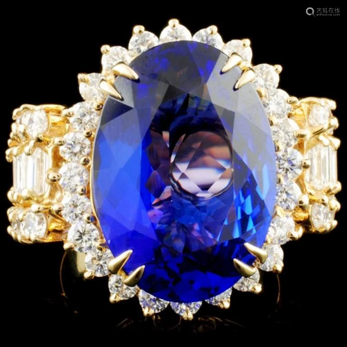 14K Gold 11.22ct Tanzanite & 2.61ctw Diamond Ring