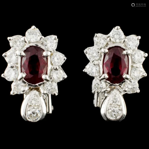 18K Gold 1.26ctw Ruby & 1.07ctw Diamond Earrings