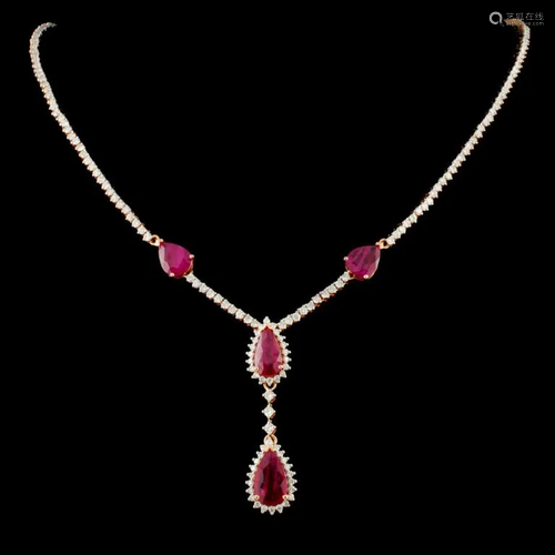 14K Gold 6.93ct Ruby & 3.54ctw Diamond Necklace