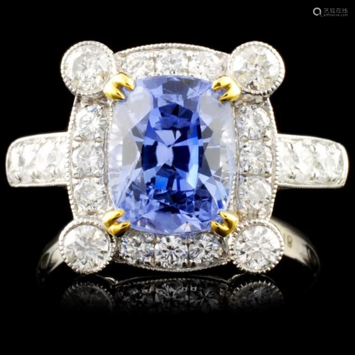 18K White Gold 4.18ct Sapphire & 1.02ct Diamond Ri