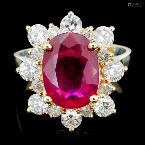 14K Gold 4.00ct Ruby & 1.00ctw Diamond Ring