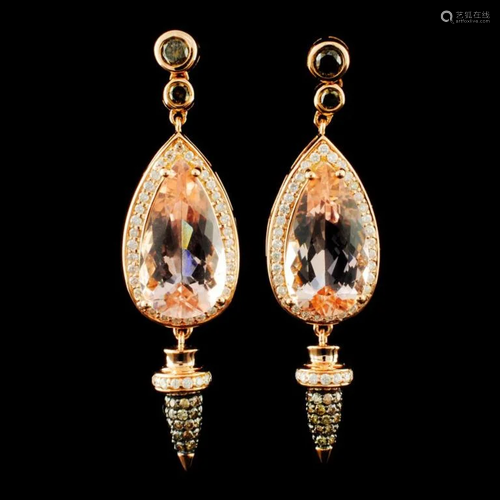 18K Gold 6.74ct Morganite & 1.16ctw Diamond Earrin