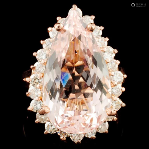 14K Gold 11.27ct Morganite & 1.18ctw Diamond Ring