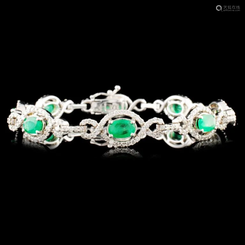 14K Gold 3.58ct Emerald & 2.71ctw Diamond Bracelet