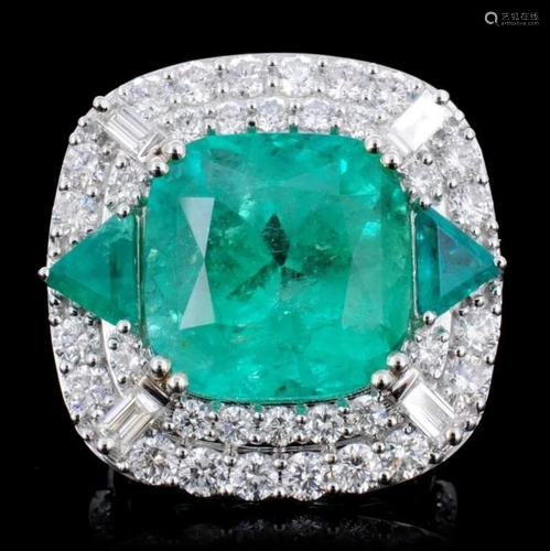 18K Gold 12.21ct Emerald & 2.58ct Diamond Ring