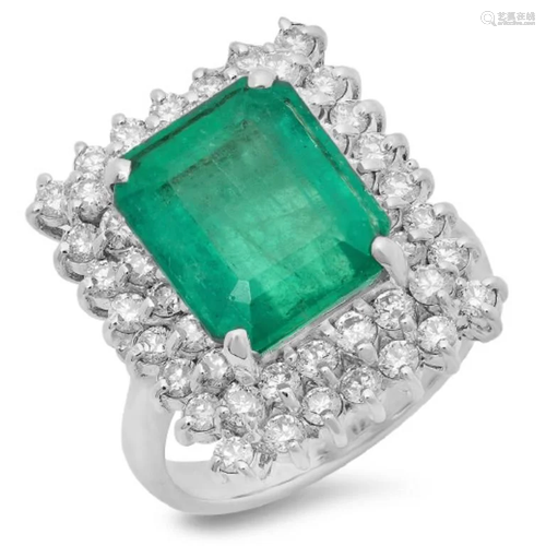 14K Gold 6.50ct Emerald & 1.50ct Diamond Ring