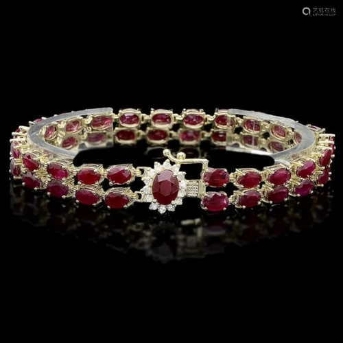 `14k Gold 20.00ct Ruby & 0.50ct Diamond Bracelet