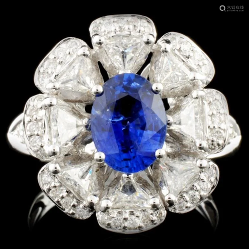 18K Gold 1.74ct Sapphire & 1.26ctw Diamond Ring