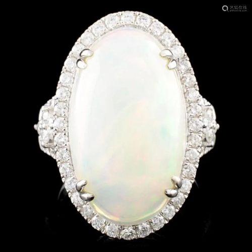 14K Gold 7.37ct Opal & 0.99ctw Diamond Ring