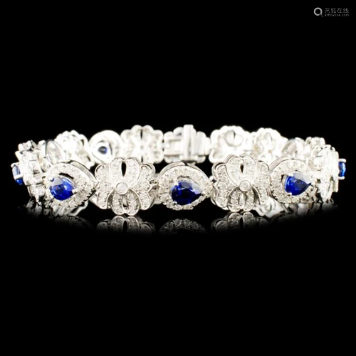 14K Gold 3.24ct Sapphire & 2.11ctw Diamond Bracele