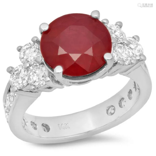 14K Gold 5.00ct Ruby & 1.80ct Diamond Ring