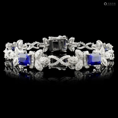 14K Gold 10.94ct Sapphire & 3.69ctw Diam Bracelet