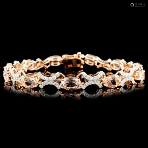 14K Gold 7.80ct Morganite & 1.51ctw Diamond Bracel