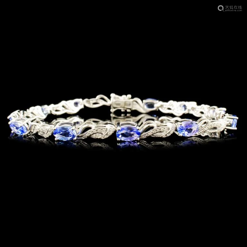 14K Gold 4.52ct Tanzanite & 0.32ctw Diamond Bracel