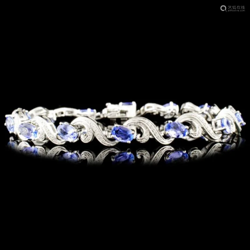 14K Gold 5.52ct Tanzanite & 0.41ctw Diamond Bracel