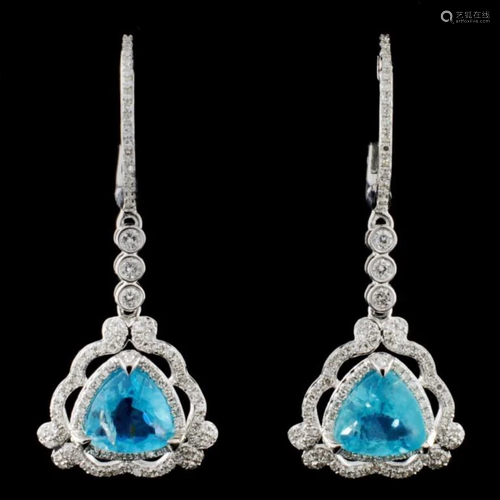 14K Gold 2.87ct Apatite & 0.69ctw Diamond Earrings