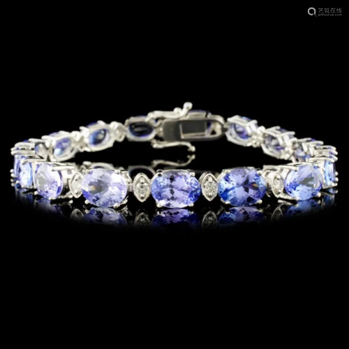 14K Gold 20.7ct Tanzanite & 0.8ctw Diamond Bracele