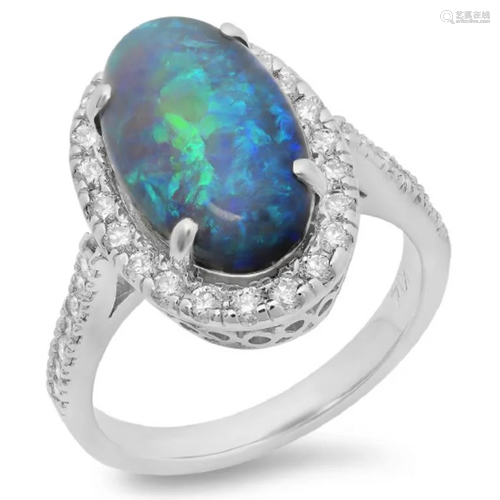 14K Gold 4.00ct Opal & 0.65ct Diamond Ring