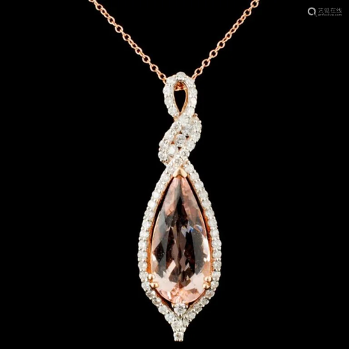 14K Gold 4.09ct Morganite & 0.80ctw Diamond Pendan