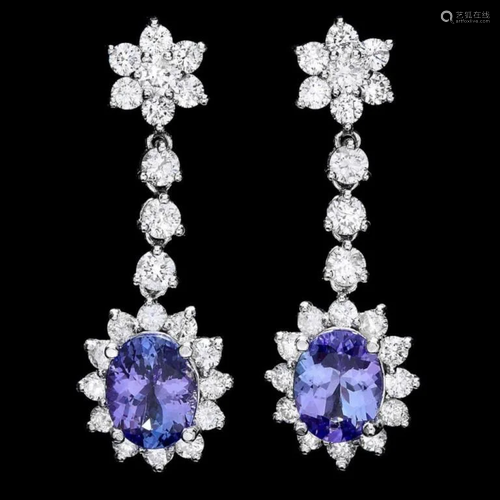 `14k Gold 4.00ct Tanzanite & 3.00ct Diamond Earrin