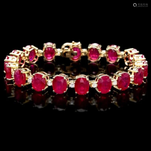 `14k Gold 45.00ct Ruby & 1.00ct Diamond Bracelet