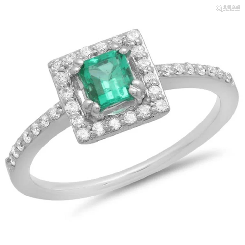 14K Gold 0.50ct Emerald & 0.25ct Diamond Ring