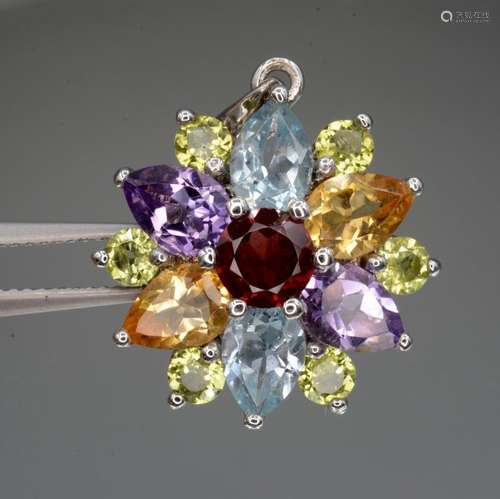 925 silver pendant with garnet, peridot, amethyst, citrine a...