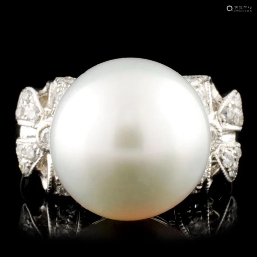 18K Gold 12.00MM Pearl & 0.27ctw Diamond Ring