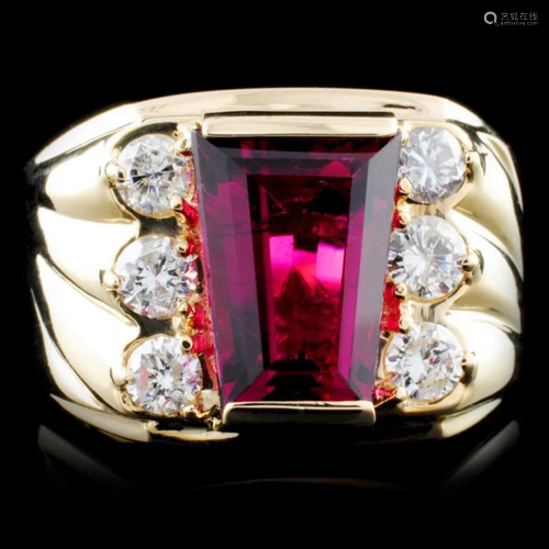 14K Gold 5.03ct Rubellite & 0.98ctw Diamond Ring