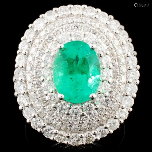 18K Gold 2.27ct Emerald & 2.40ctw Diamond Ring