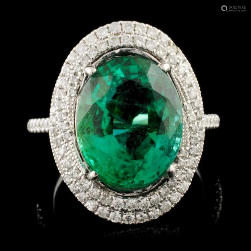 18K Gold 6.24ct Emerald & 0.60ctw Diamond Ring