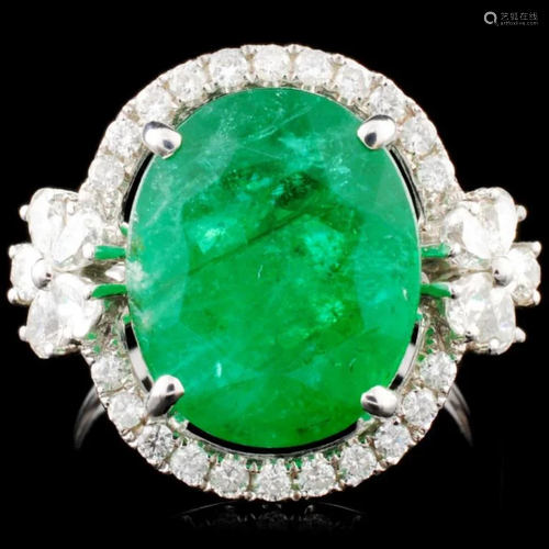 18K Gold 6.19ct Emerald & 0.82ctw Diamond Ring