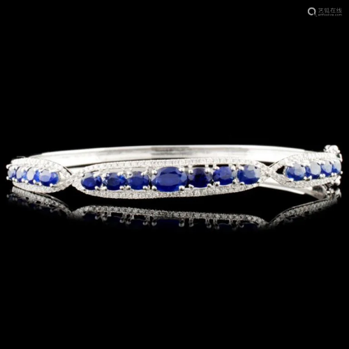 14K Gold 3.60ct Sapphire & 0.63ctw Diamond Bangle