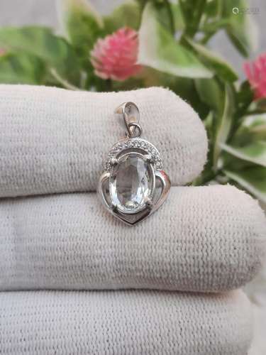 925 silver pendant with natural aquamarine and zircons