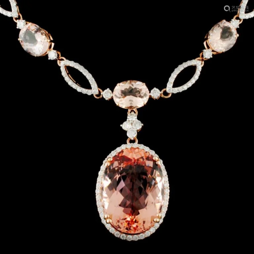 14K Gold 44.18ctw Morganite & 4.25ctw Diamond Neck