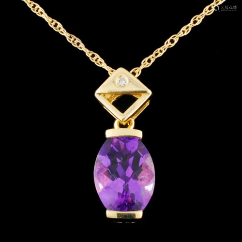 14K Gold 2.90ct Amethyst & 0.02ctw Diamond Pendant