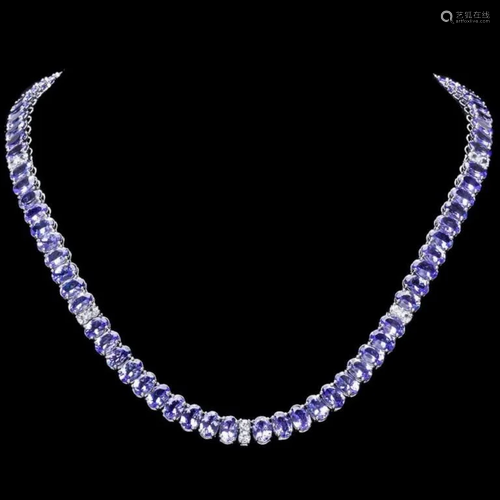 `14k Gold 55.00ct Tanzanite & 1.35ct Diamond Neckl