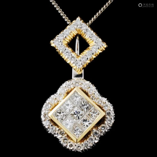 18K Two Tone Gold 1.24ctw Diamond Pendant