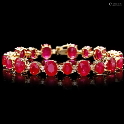 `14k Gold 50.00ct Ruby & 1.50ct Diamond Bracelet