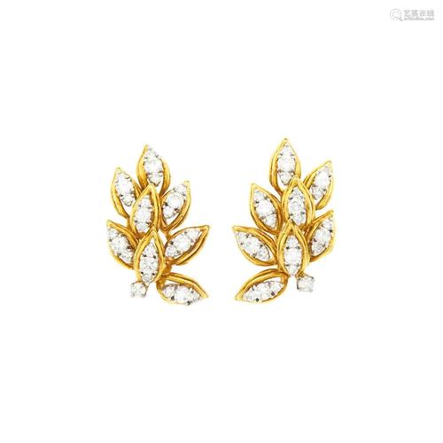 Pair of Gold, Platinum and Diamond Earclips