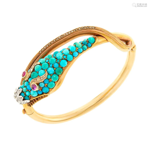 Antique Gold, Turquoise, Diamond and Cabochon Ruby