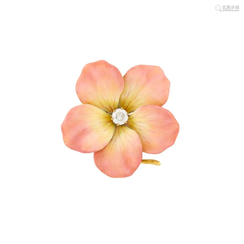 Antique Gold, Pink Enamel and Diamond Pansy
