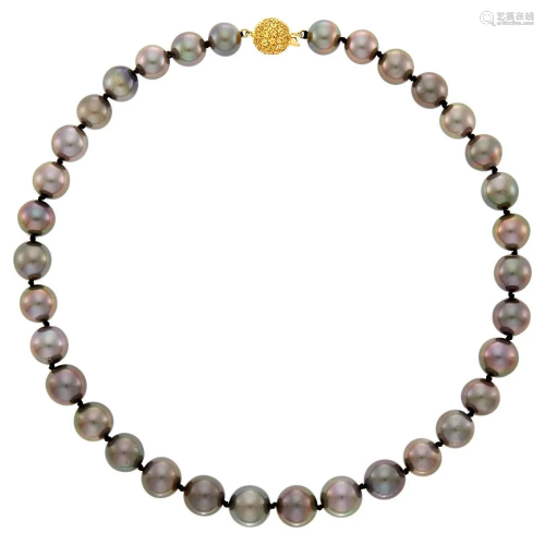 Tahitian Gray Cultured Pearl Necklace with Gold and