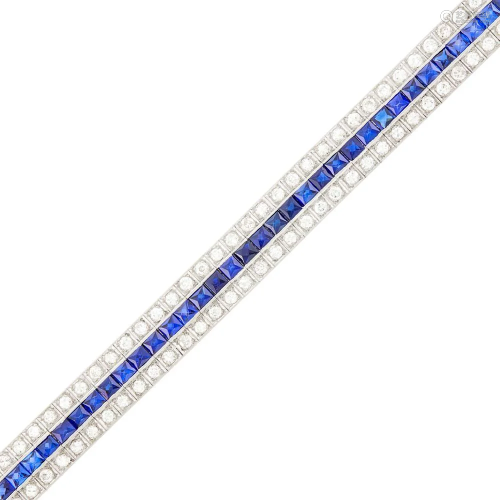 Platinum, Diamond and Synthetic Sapphire Bracelet