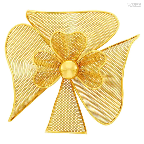 Oversized Gold Mesh Flower Brooch