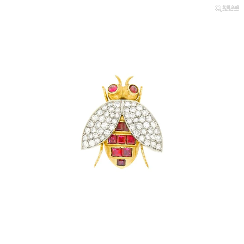 Gold, Platinum, Ruby and Diamond Bee Clip