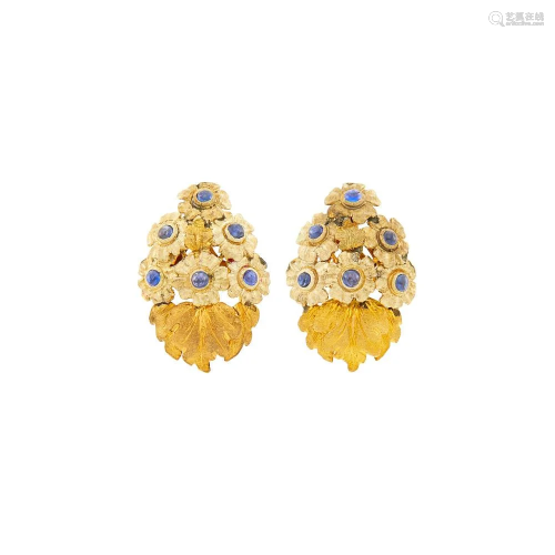 Buccellati Pair of Two-Color Gold and Cabochon Sapphire
